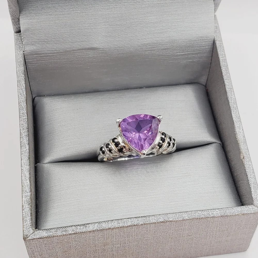 Lavendar Alexite & Thai Black Spinel 925 Sterling Silver Color Changing Ring